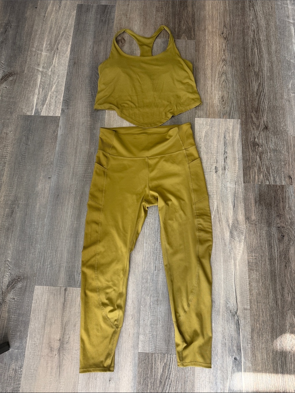 JoyLab Olive-Toned High-Rise Leggings with Matching Crop Tank